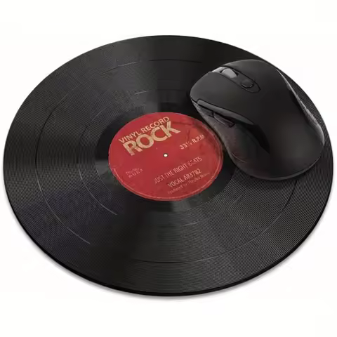 Non-Slip Round Mousepad Vintage Vinyl Record Red Mouse Pad for Home Office Gaming Desk Laptop Accessories Desk Interior Setup
