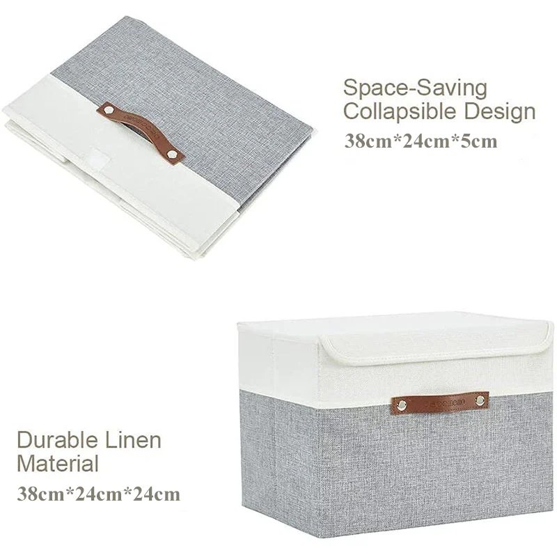 3pcs Cotton Linen Storage Box Toy Storage Box  Folding with Cover Sorting Box Washable