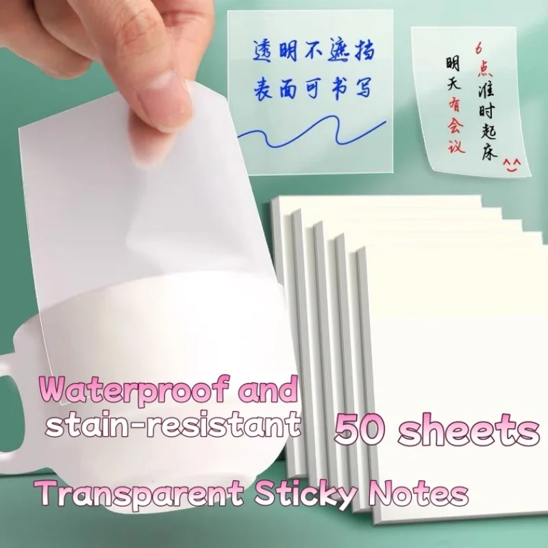 50/150 Blatt transparente PET-Haftnotizen für Studenten, Nachrichten, selbstklebende Notizen, wasserfestes Büroetikett