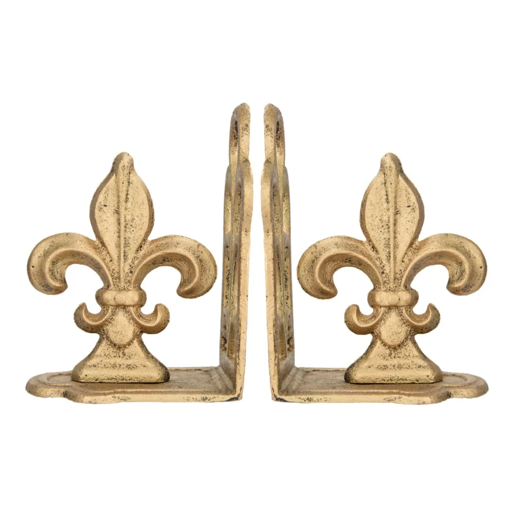 

Fleur de Lis Shaped Iron Bookends, 7, Antique Gold