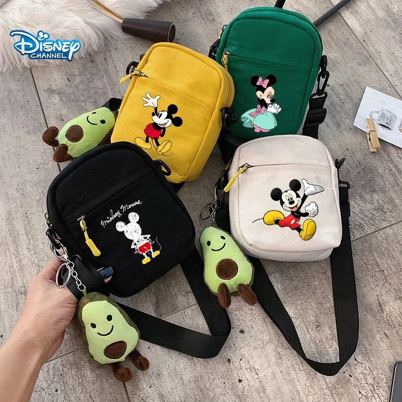 

New Mickey Mouse Canvas Shoulder Bag Boy Girl Disney Anime Figures Print Square Bag Fashion Large Capacity Travel Crossbody Bag