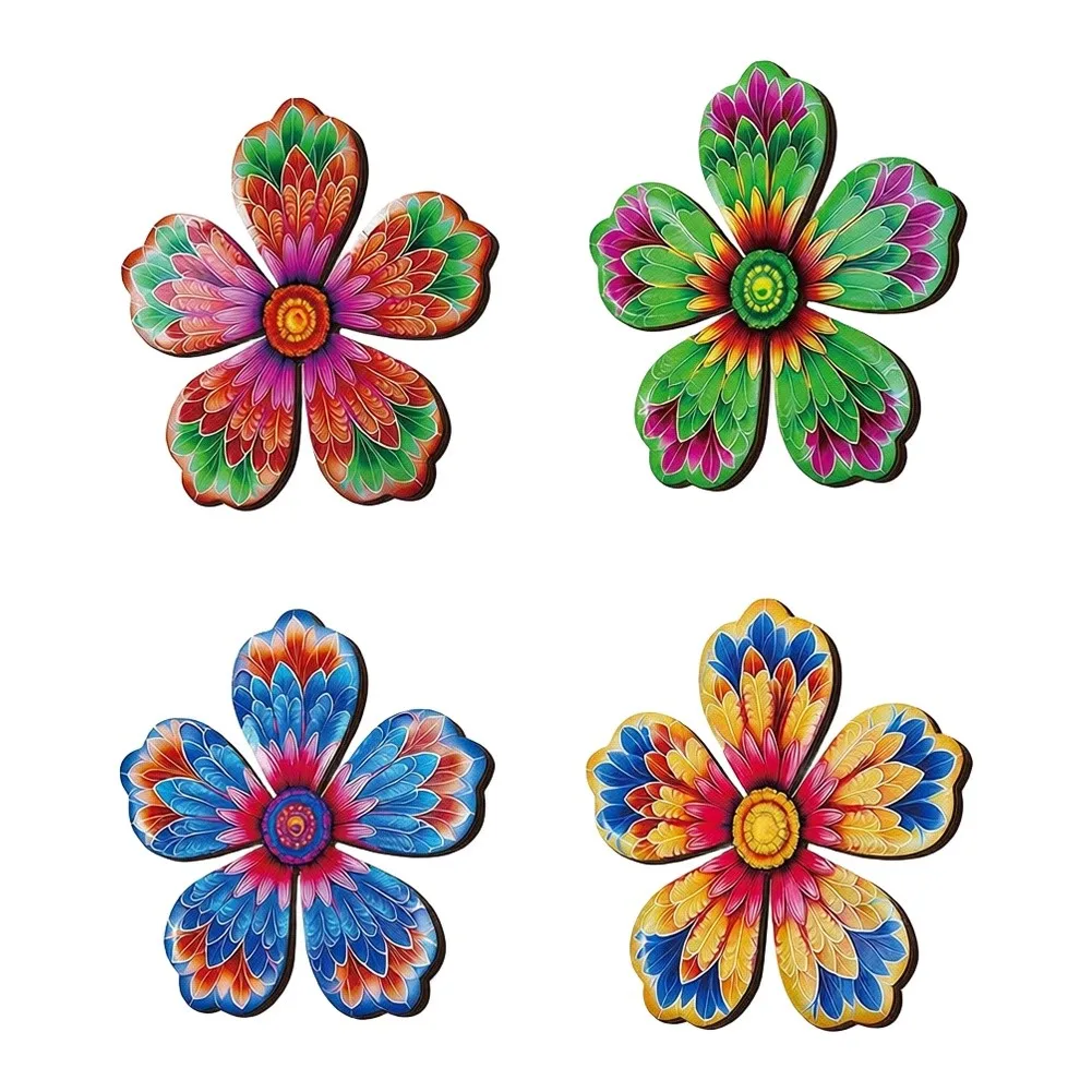 Rust Resistant Wood Flower Wall Art 4 Piece Set for Garden Outdoor Fence Patio Courtyard Indoor For Home Decor