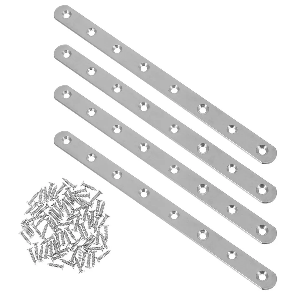 1 Set Stainless Steel Flat Mending Plate Brackets Straight Repair Fixing Connectors For Wood Furniture Durable Rustproof Secure