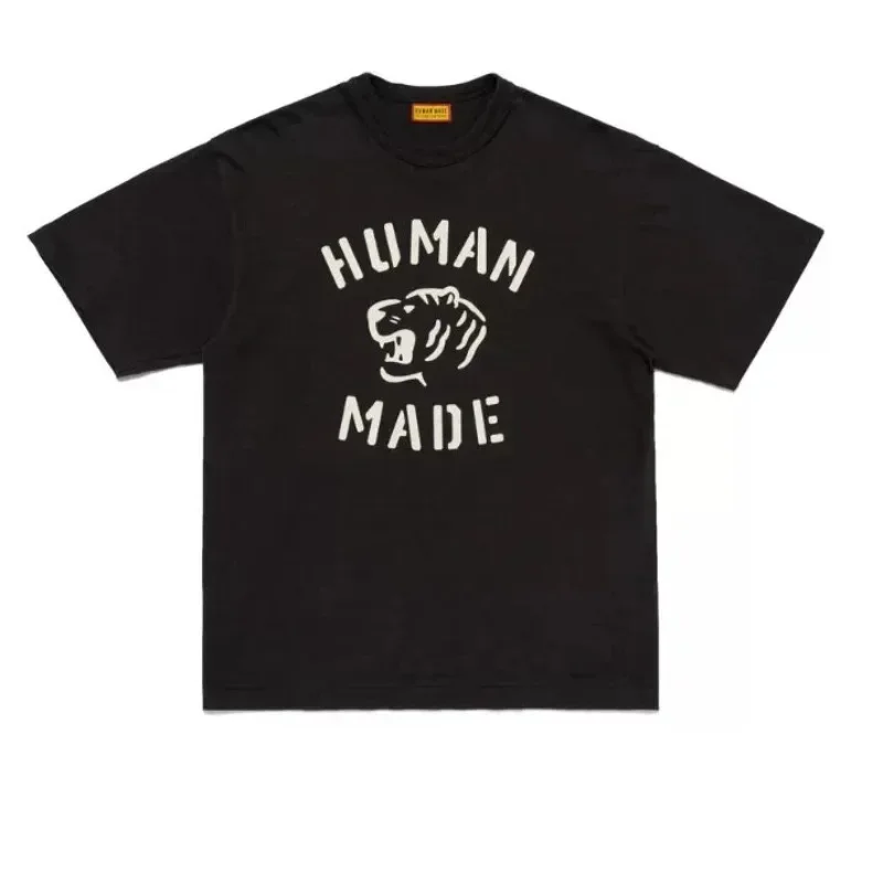 Human Made Style Tiger Letter Print Slub Cotton T-Shirt, Casual Tee for Unisex