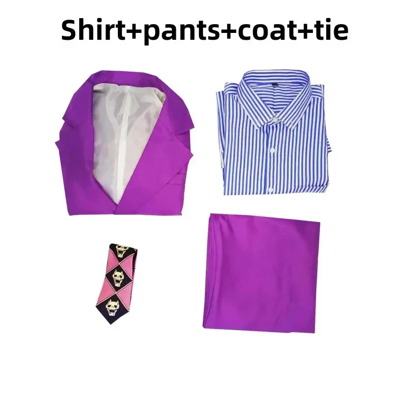Цианиме Невероятные приключения Джоджо Кира Йошикаге Косплей Костюм Фиолетовый Костюм Униформа Рубашка в полоску Парик Взрослый Мужской Карнавальный Комплект