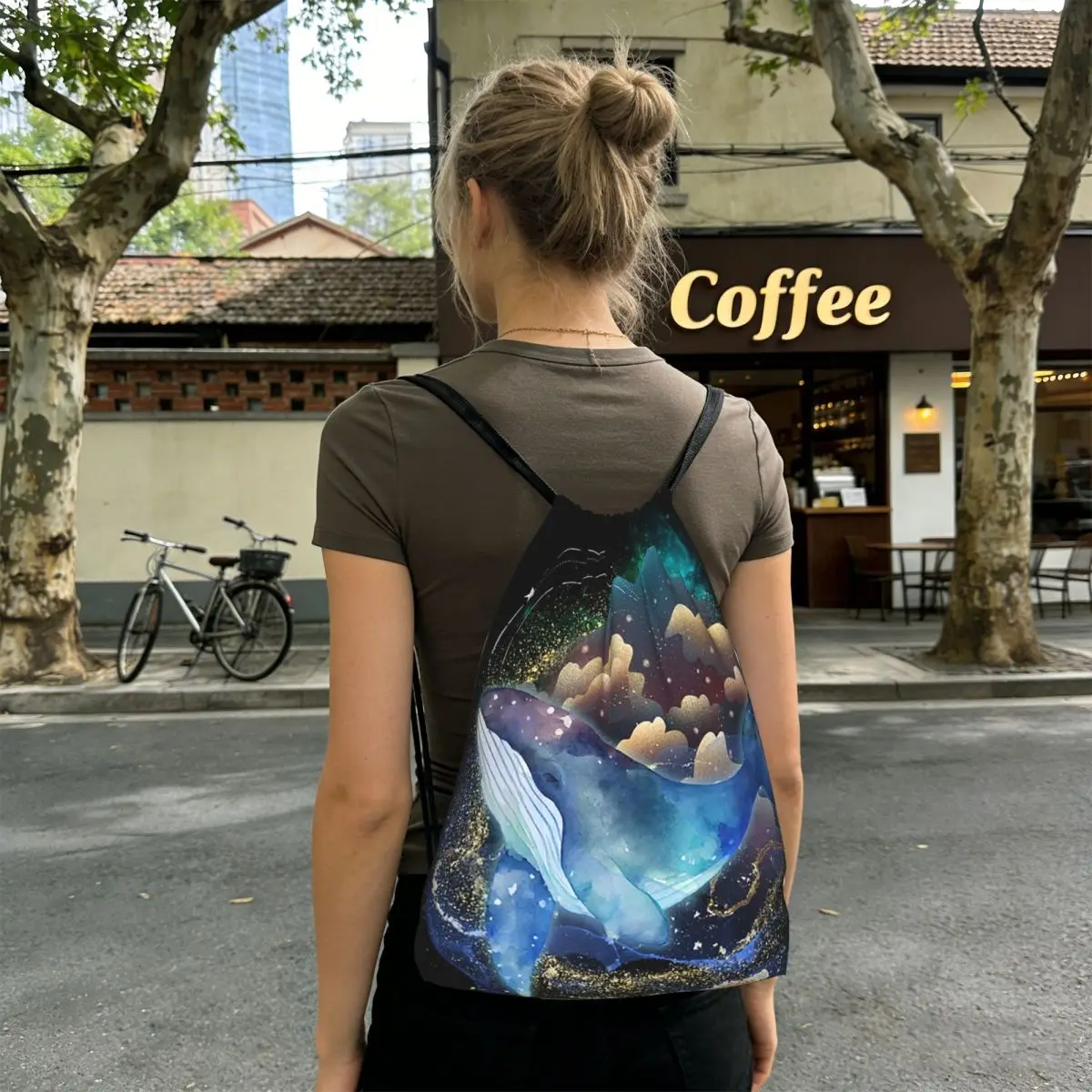 

Рюкзаки с рисунком Dreamy Whale In Space, портативные сумки на шнурке, сумки для обуви, сумки для книг для мужчин, женщин, студентов