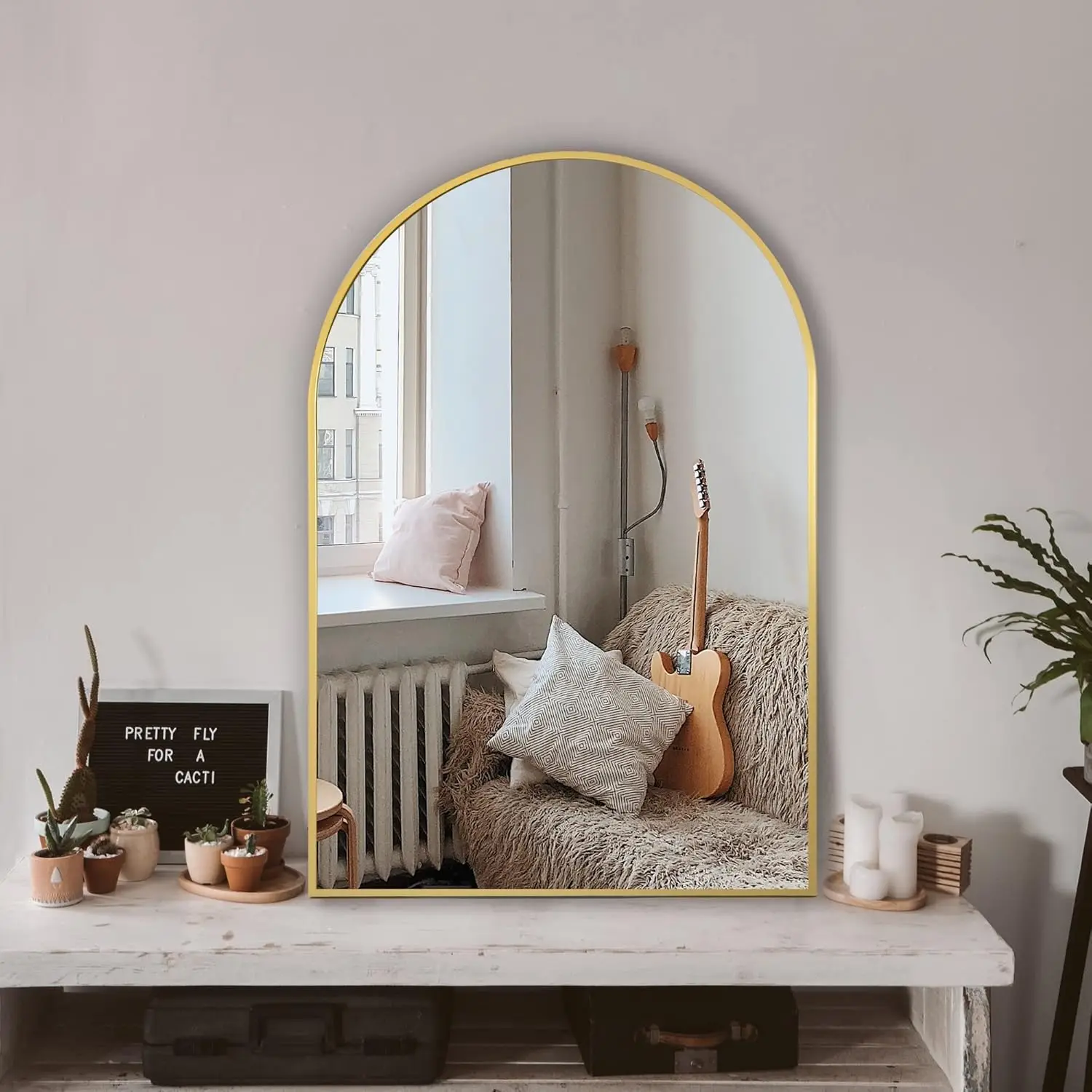 

Arched Wall Mirror 24x36 Inches Gold Metal Frame for Bathroom Bedroom Entryway Living Room