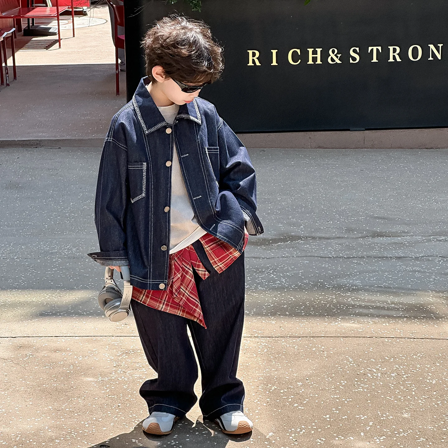 

2025 New Autumn Boys' Set Cowboy Coat Pants Fashion Retro Simple Casual Versatile Two Piece Set