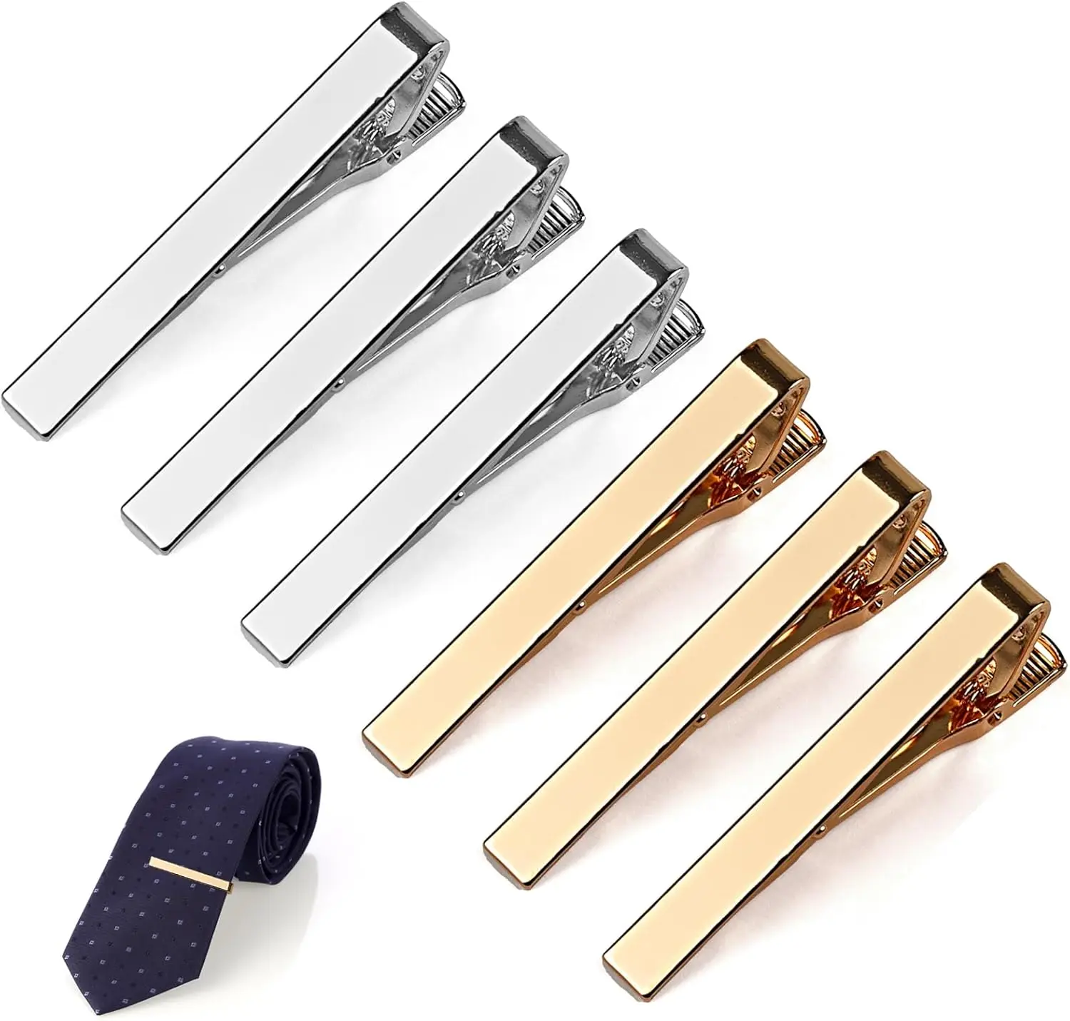 

6 Classic Shiny Tie Clips for Men, Wedding & Business Gift Set