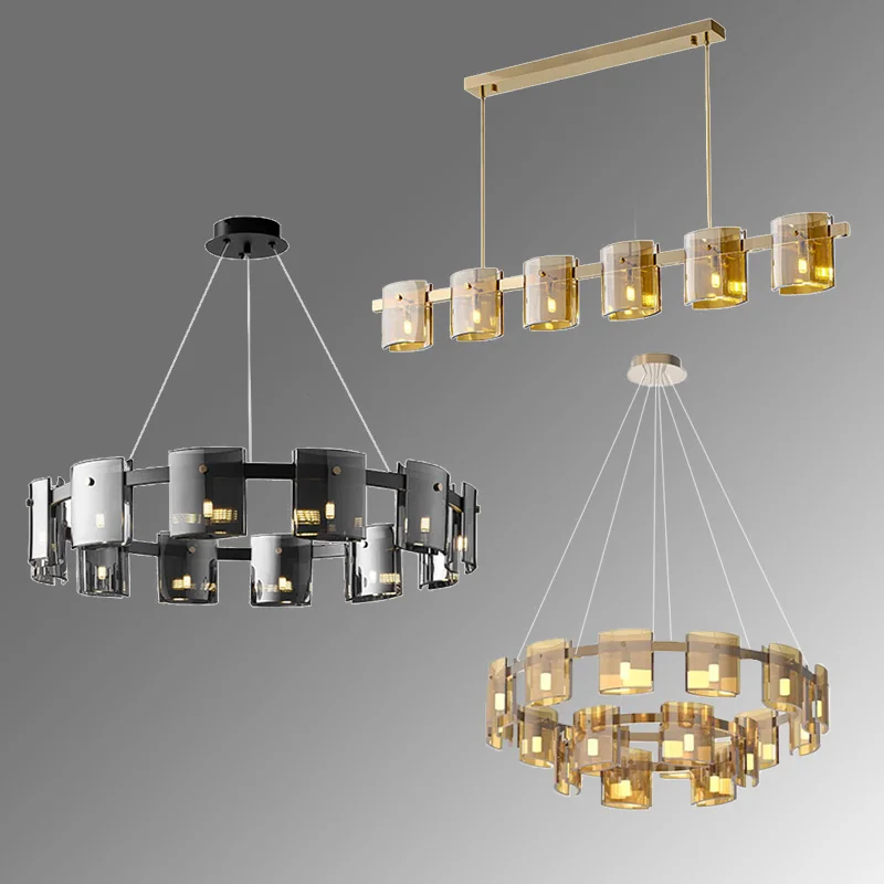 

Nordic LED golden round glass pendant lamp, G9 Lustre, suitable for living room and dining room ceiling decoration, dimmable