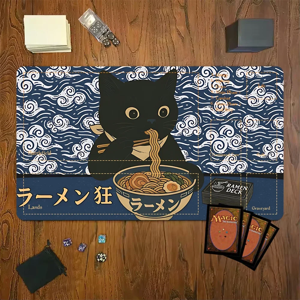Large Mouse Pad Gaming Desk Mat XXL Cat Eat Ramen MTG Game Mat 350*600mm Card Playmat Computer Office Mousepad Non-slip for MTG