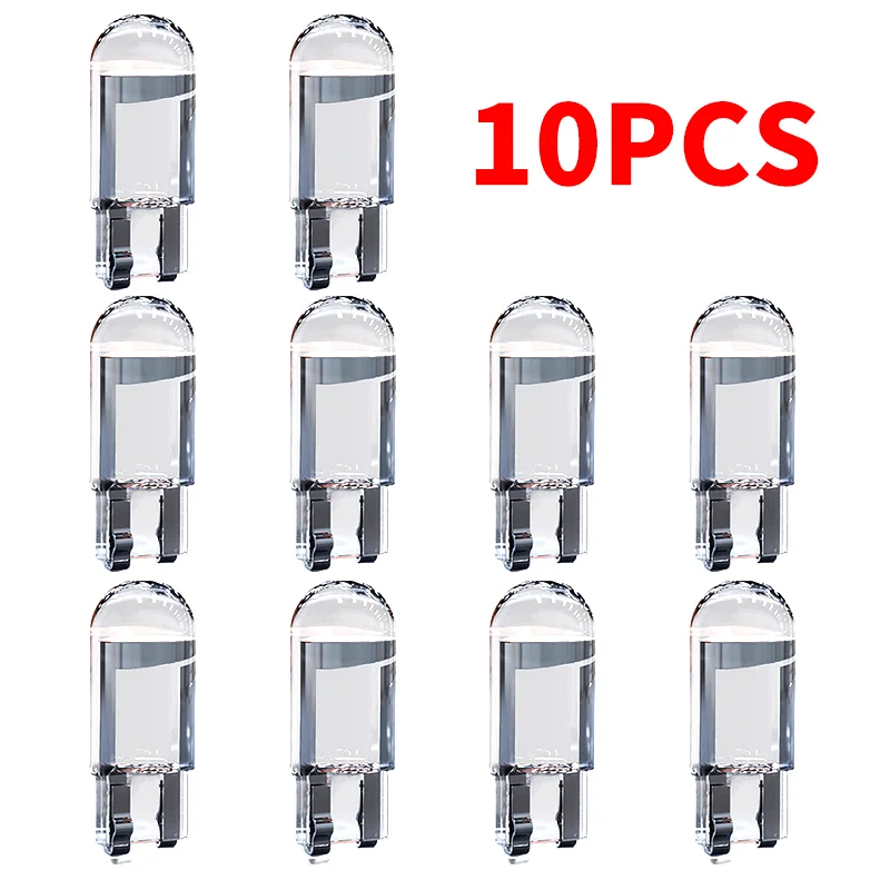 10pcs W5W Led T10 Car Light COB Glass 6000K White Auto Automobiles License Plate Lamp Dome Read DRL Bulb Style 12V 24V