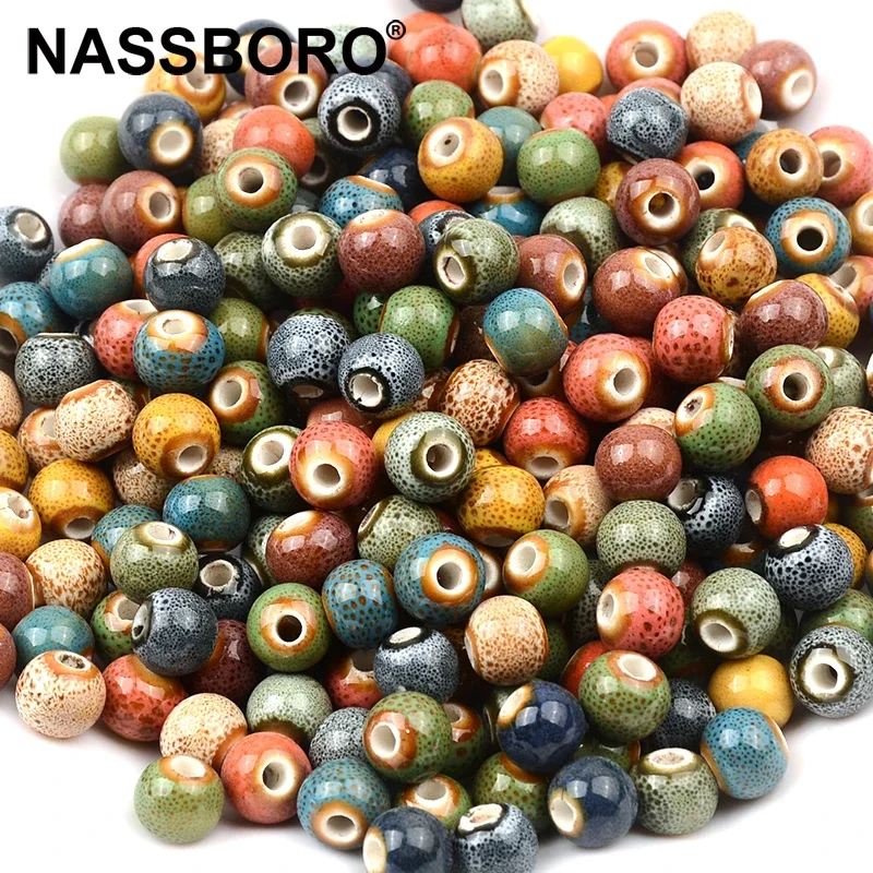 6mm 8mm 10mm Fashion Ceramic Beads 2.5mm Big Hole Diy Handmade Loose Round Porcelain Beads For Jewelry Making