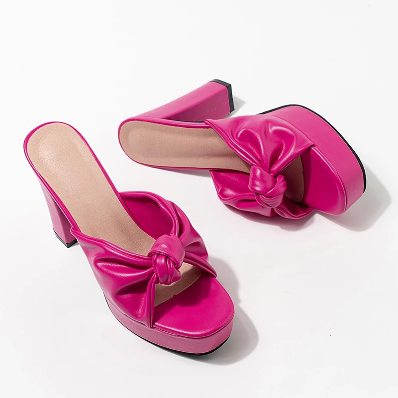 Mode Bogen Plissee Plattform Hausschuhe Sommer Neue Runde Kappe Offene spitze Anti-rutsch Verschleiß-beständig High Heels
