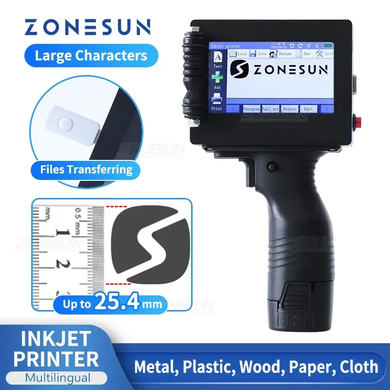 

ZONESUN ZS-HIP254 Digital Multilingual Inkjet Printing Machine 25.4mm Logo Printer Character QR Barcode Batch Date Number