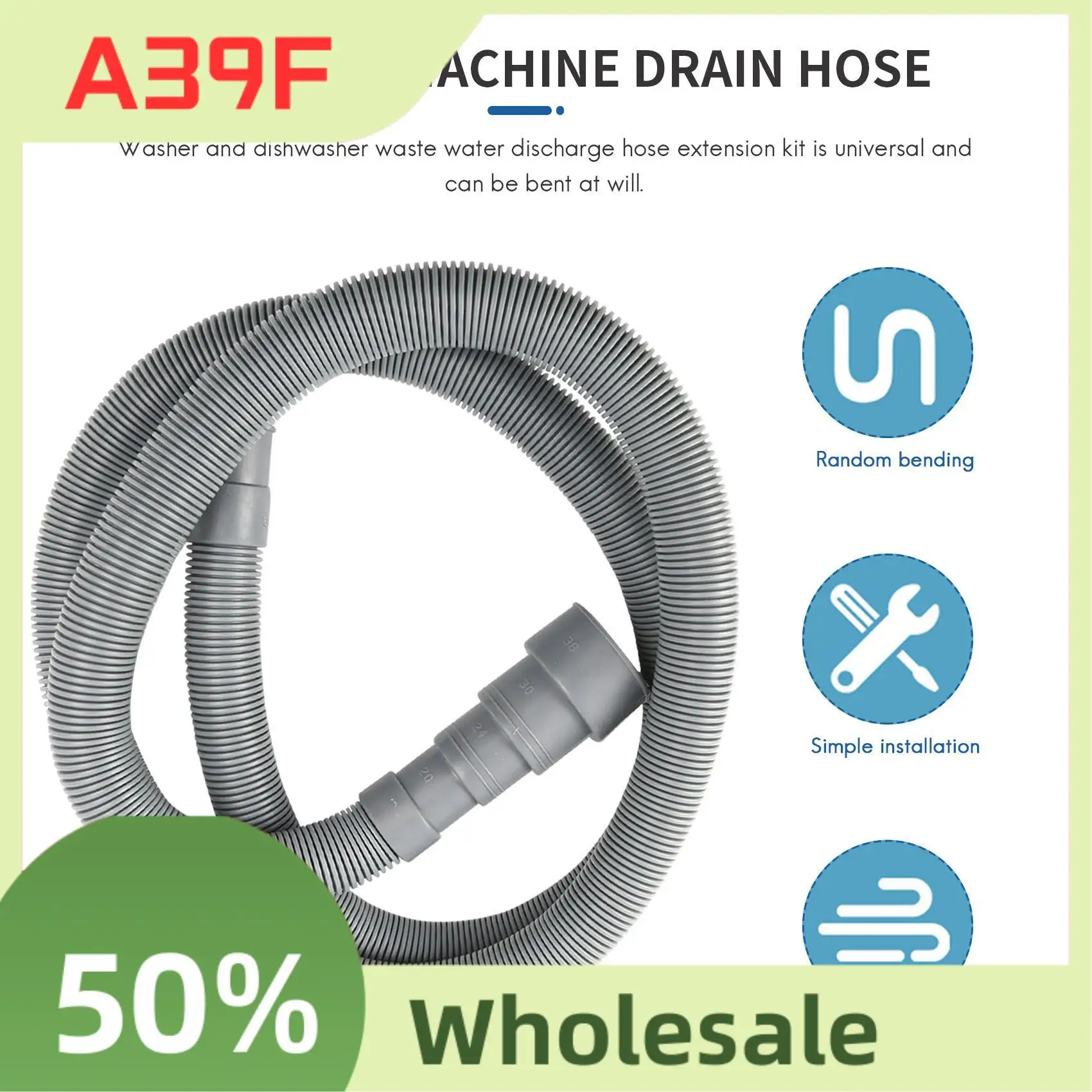A39F Tubo di lavaggio prolunga per tubo di scarico per lavastoviglie, 1,5 m, 5 piedi, 59 pollici, con set di staffe