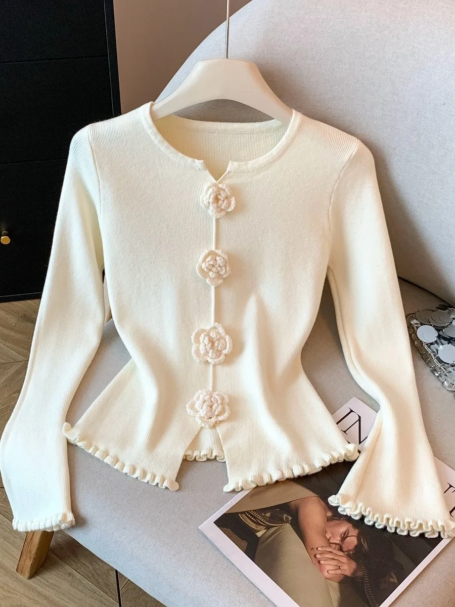 

Новая женская вязаная кофта на осень-зиму с деревянной пряжкой, утягивающим эффектом на талии, универсальная базовая модель