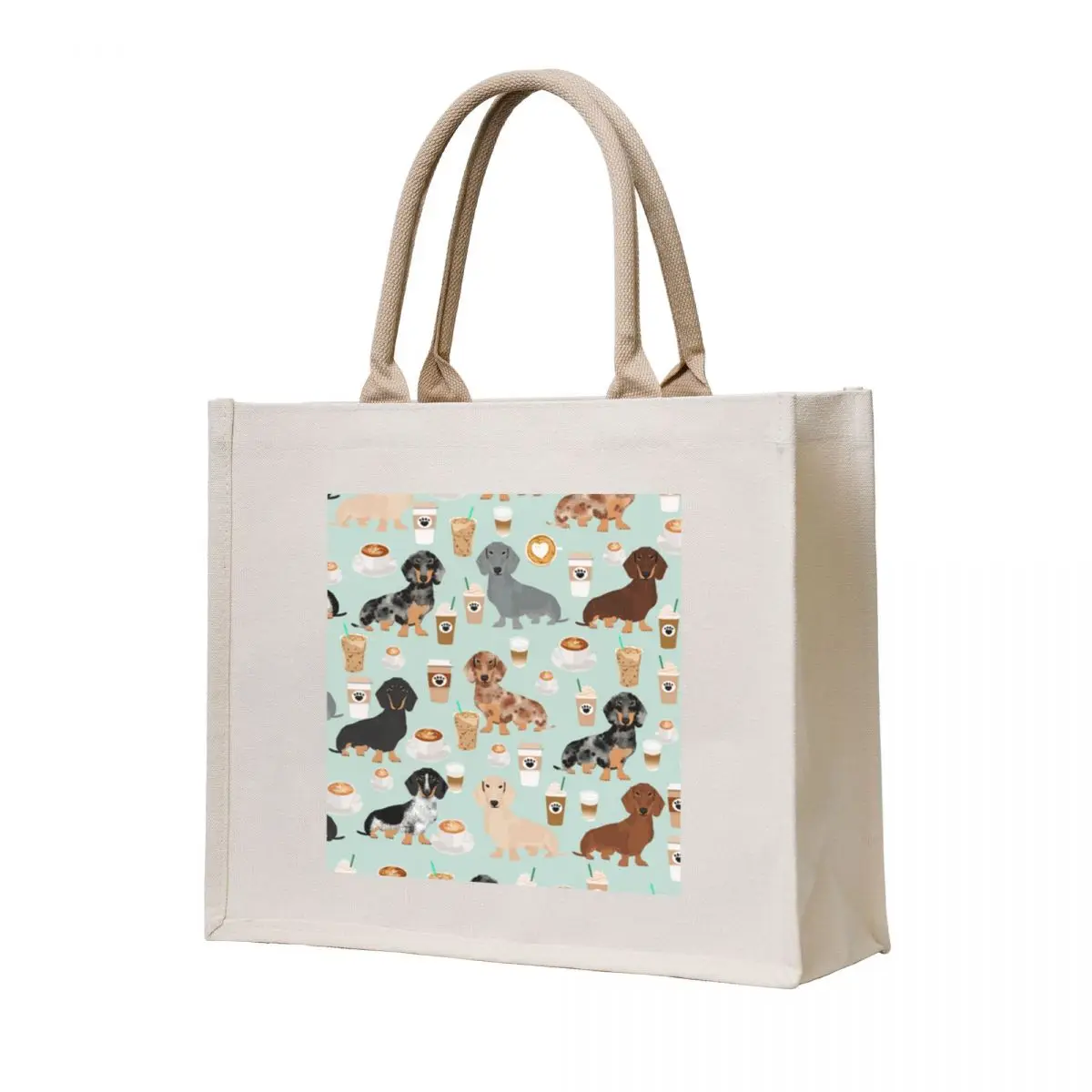 

Dachshund Dog cartoon funny lunch Tote Bag women bag Portable shopping bag tote canvas
