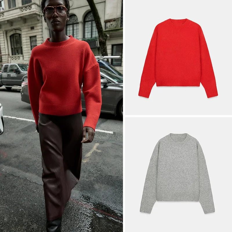

New Arrival Women's Knitted Long Sve round Ne Pullover Soft Casual Sle Comfortable Fit Autumn Faion ZA2025