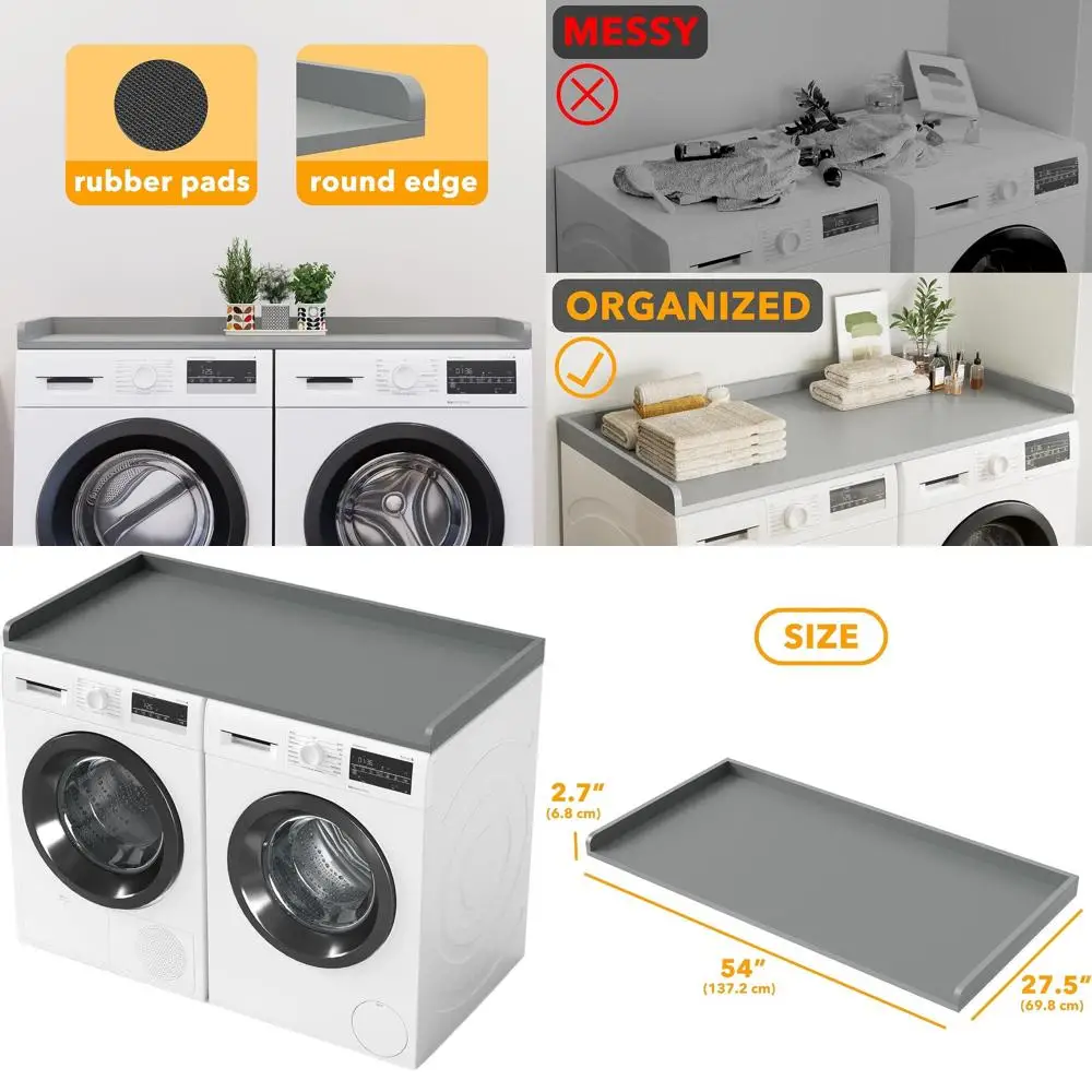 

Gray 54x27.5 Laundry Shelf Topper with Edge for Washer/Dryer, Storage Organizer for Hamper and Counter