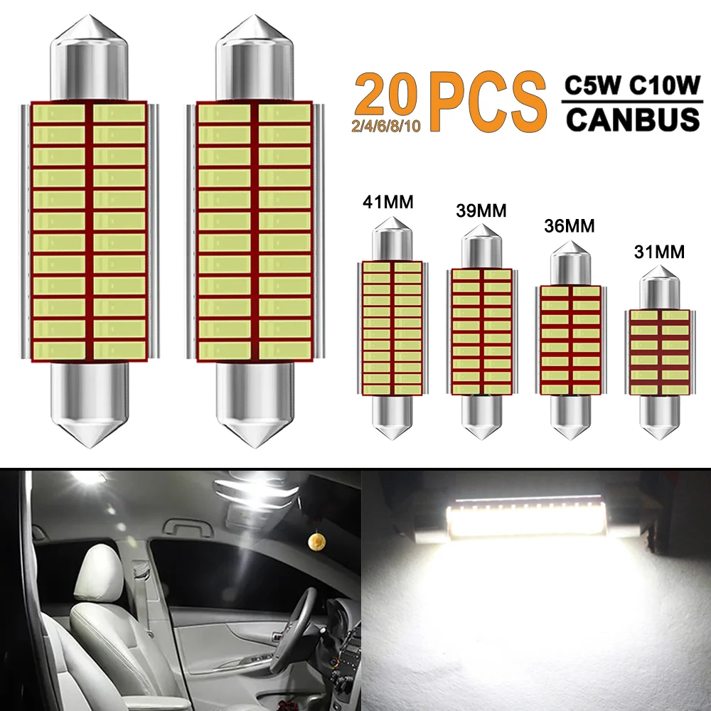 2/4/6/8/10/20 PCS C10W C5W Festoon LED Bubl Canbus Error Free 12V 6500K Bright White Car Interior Dome Trunk License Plate Lamps