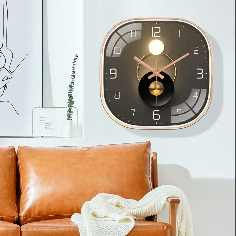 Light and shadow wall clock living room modern fashion atmosphere clock quiet wall hanging electronic quartz clock no punching