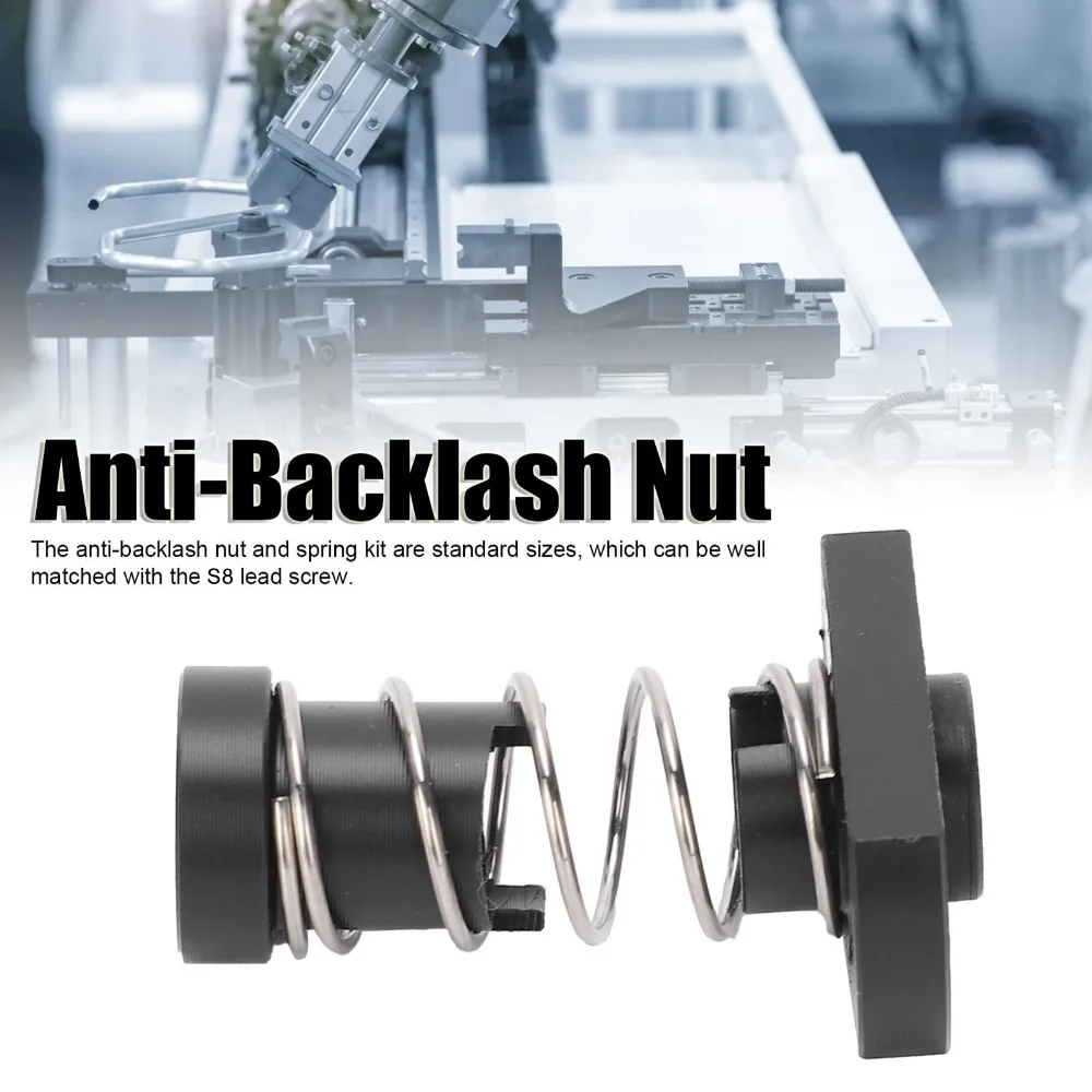 2PCS T8 / Tr8x2 / Tr8x8 Anti Backlash Nut 4 Start POM T8 POM Nut 2mm Pitch / 8mm Lead Black Spring Loaded Nut