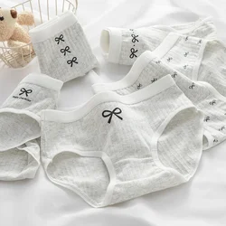 SP&CITY Korean Simple Bow Printed Cotton Underwear for Women Low Waist Student Cartoon Cute Seamless Panties Soft Daily Briefs