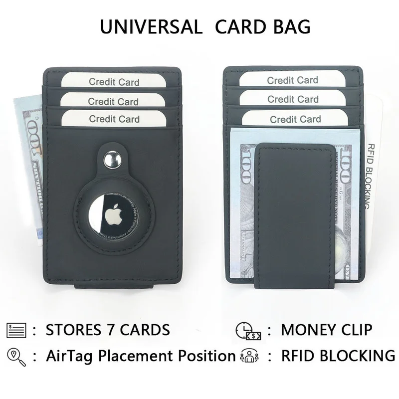 New Airtag Card Holder Real Leather Wallet Women ID Cardholder Wallet Men Rfid Business Card Case High Quality Luxury Money Clip