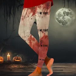 Letter Bloody Printed Halloween Theme Leggings Women Slim Fit Fitness Exercise Yoga Pants Fashion Casual Hip Lift Leggings