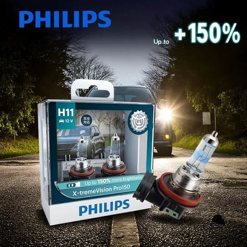 Philips x-treme Vision Pro150 H11 12V 55W PGJ19-2 + 150% bombillas brillantes para coche faros halógenos lámparas originales para automóvil, 2 uds.