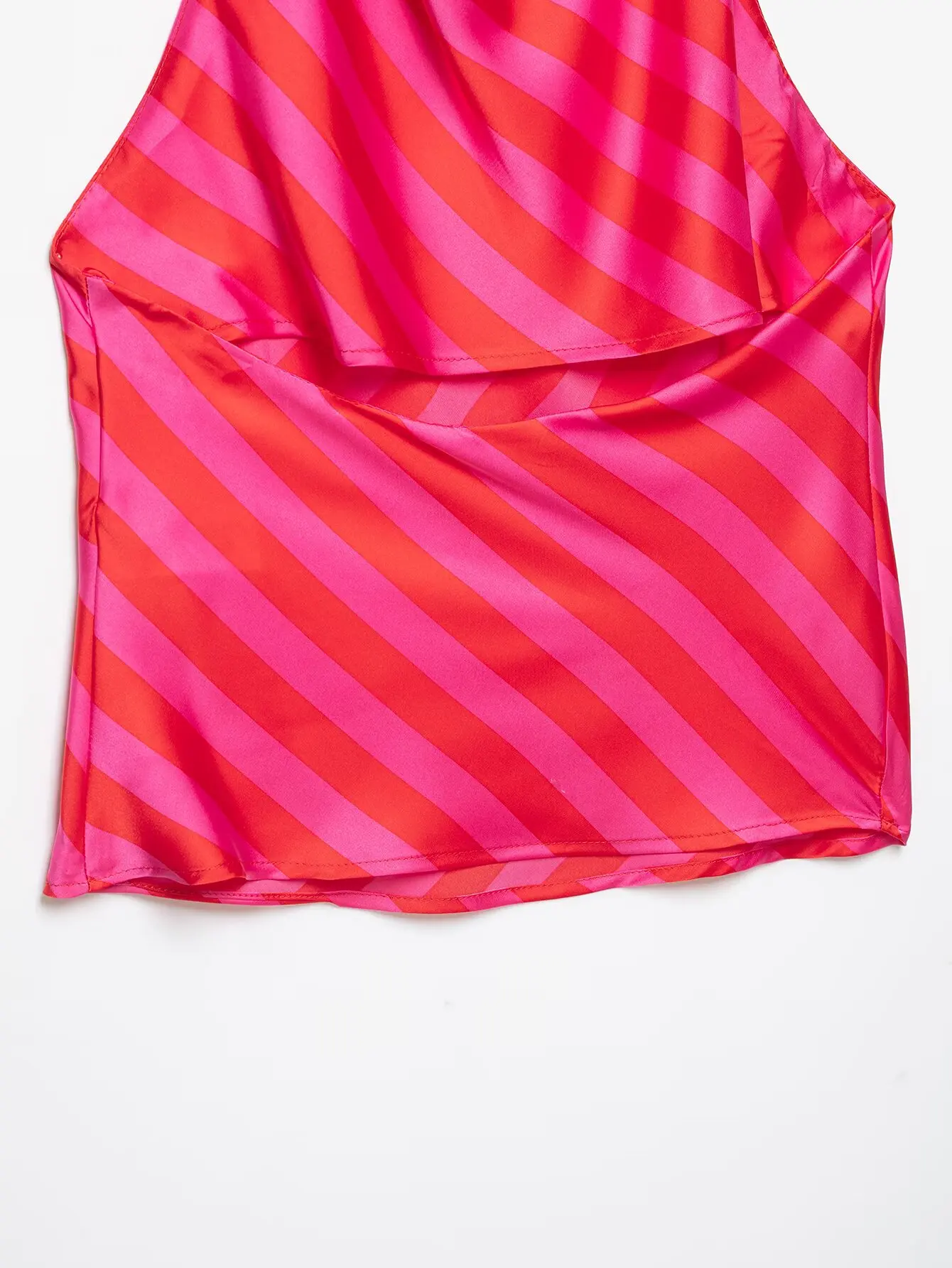 Damen Mode Satin-Streifen-Sets Sexy Neckholder Rückenfreies Ärmelloses Top + Lange Röcke Sommer Urlaub Neu 2-teilig – Detail 12