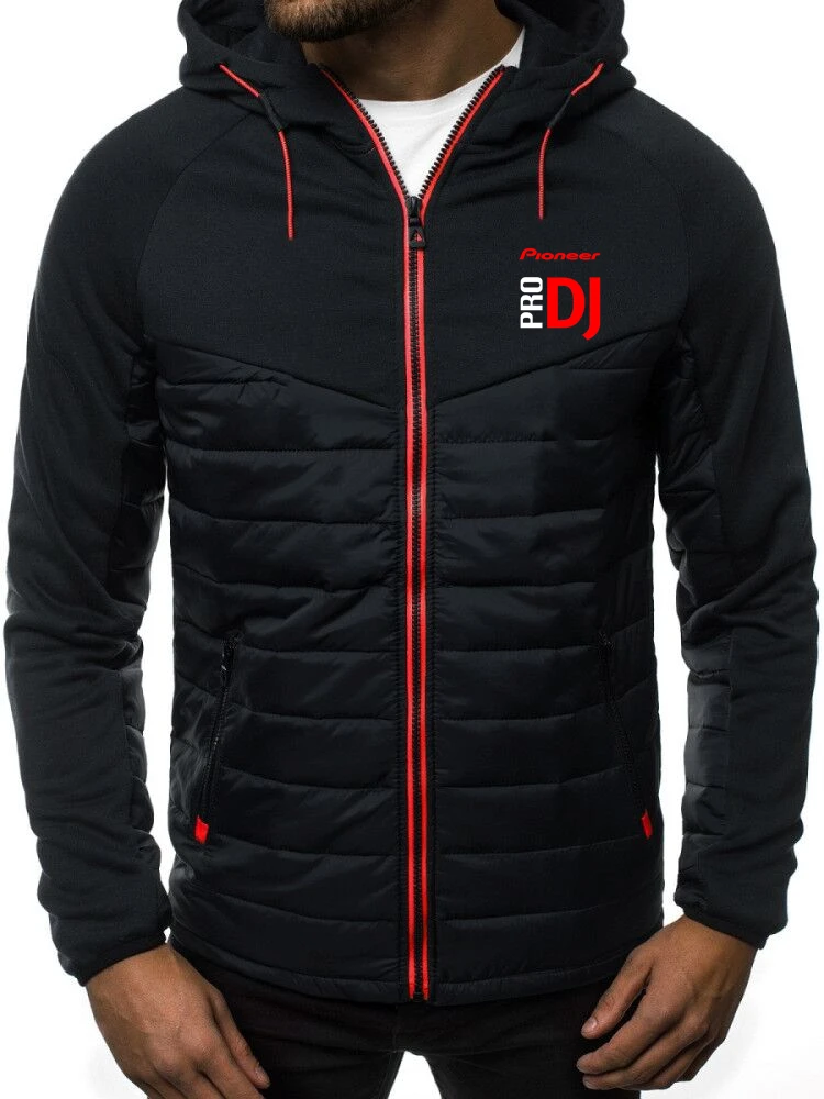 Pioneer Pro DJ-Chaqueta de plumas con cremallera para hombre, capucha con Logo personalizable, cálida, para Otoño e Invierno