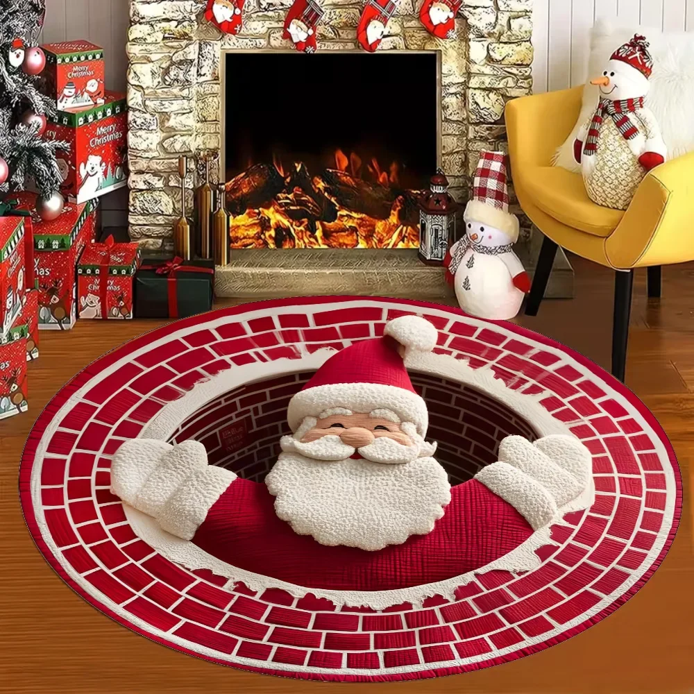 Round Area Rug Crack Extraction Gingerbread Character Mascot Peppermint Candy Cane Rustic Quilted Patchwork Blocks For Floor