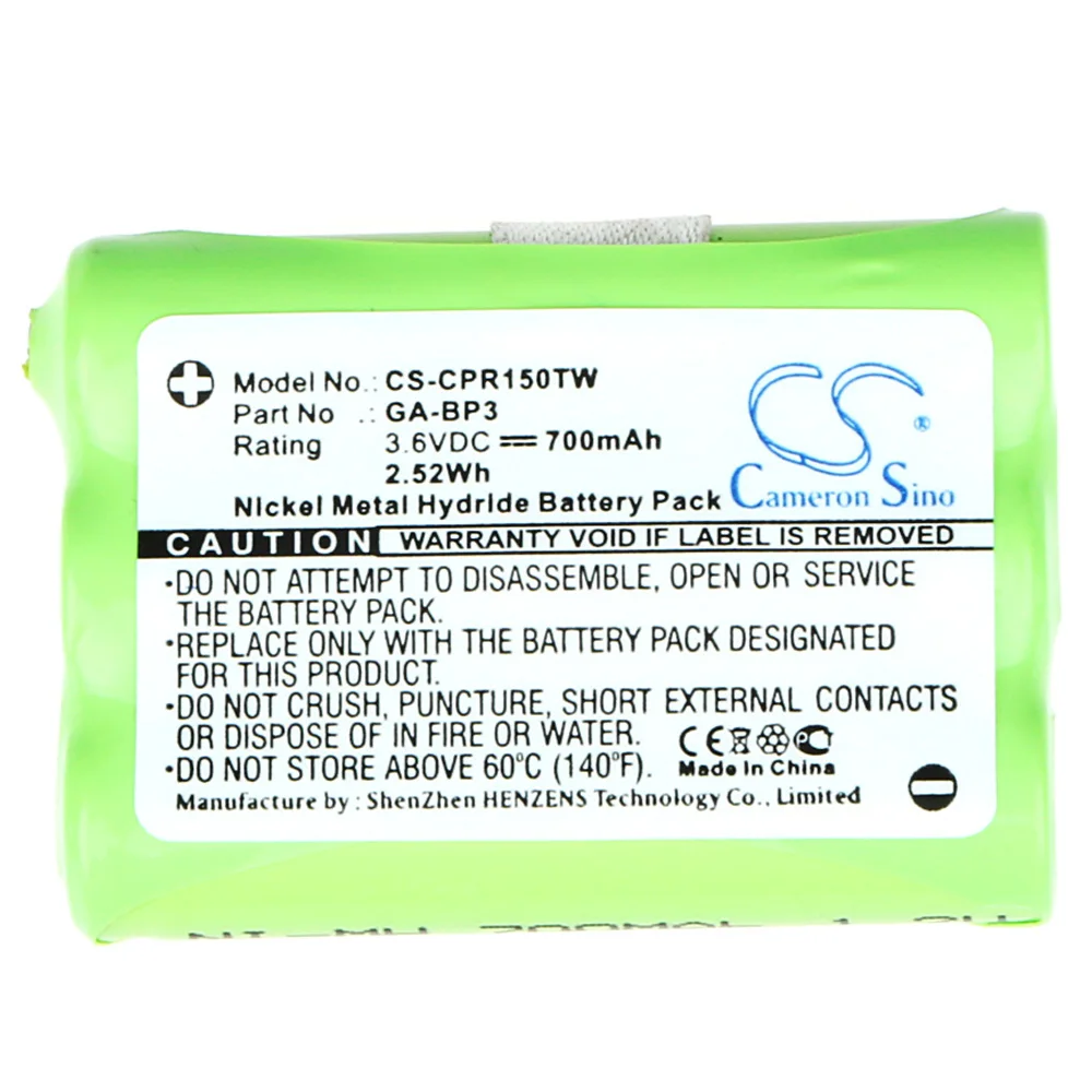 Cameron Sino Two-Way Radio Battery GA-BP3 BT-0947 For Cobra PR145  PR150  PR155 GMRS Doro WT86 Switel WTF8000 Ni-MH 3.60V 700mAh