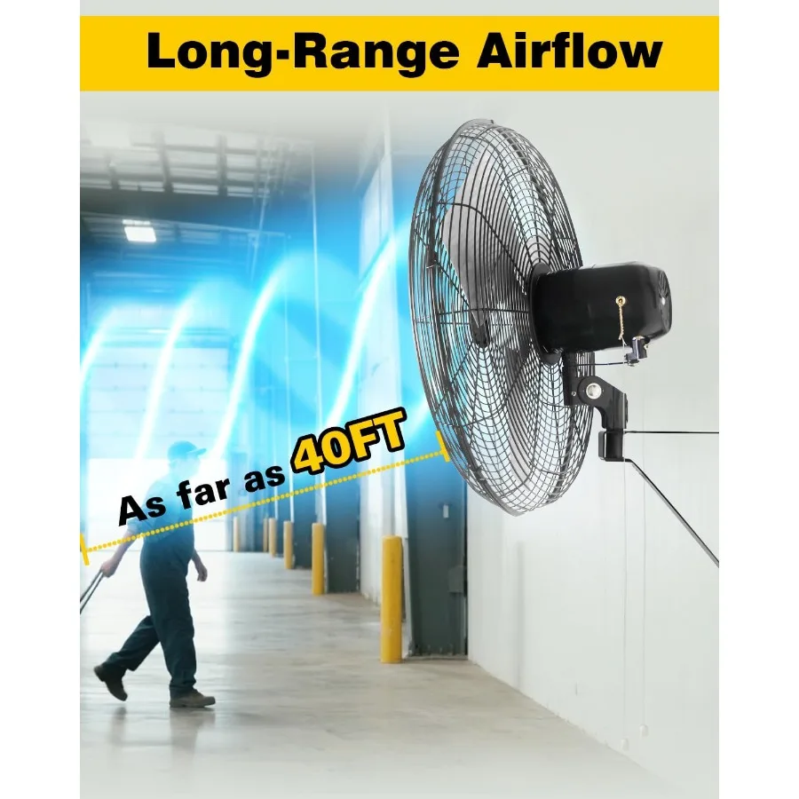 مروحة تثبيت على الحائط مقاس 20 بوصة تتأرجح 5500 CFM مراوح صناعية عالية السرعة مع 3 سرعات لورش عمل مستودع المرآب Cov #4