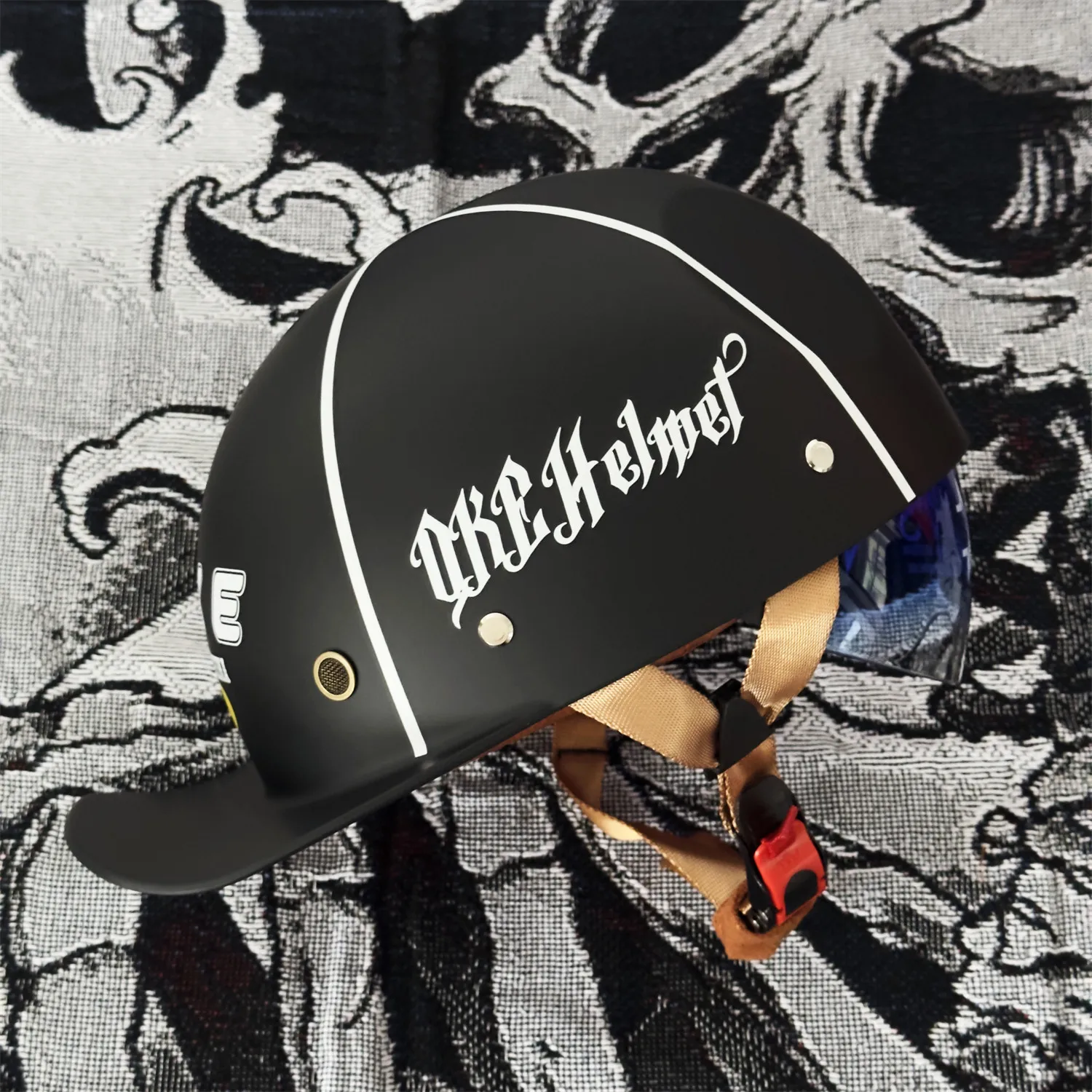RWQK Summer Motorcycle Casque DS Baseball Cap Helmet Retro Helmets Vintage Open Face Scooter Cruiser Chopper Gangster