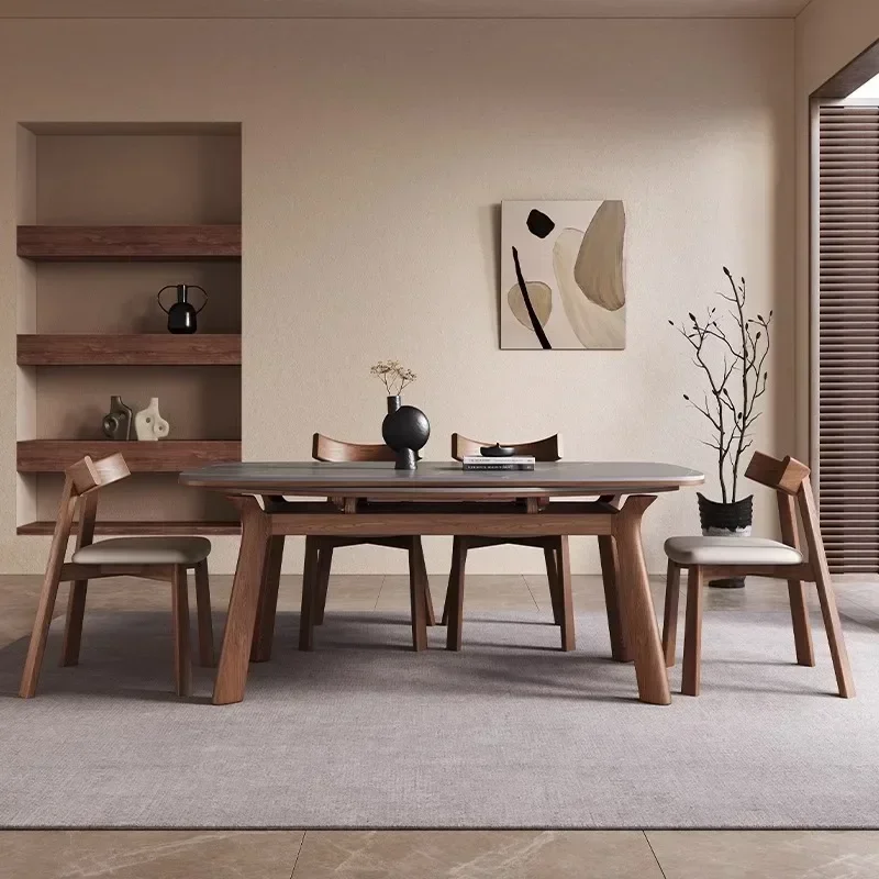 Household small apartment variable round table modern simple light luxury square and round dining table
