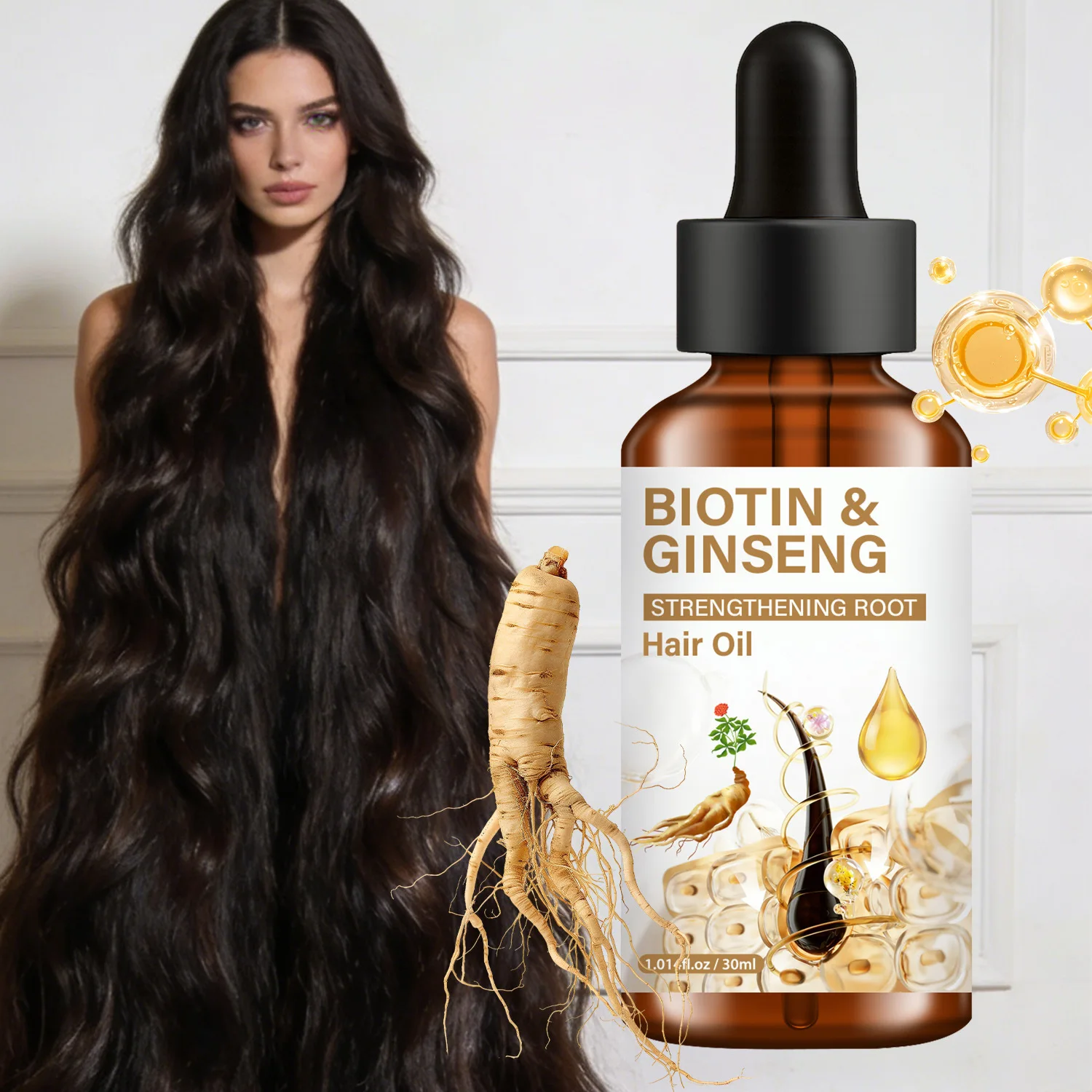 Biotin Ginseng Hair Care Essential Oil Enhances Hair Fullness and Vitality, Strengthens Root Strength, and Promotes Hair Growth