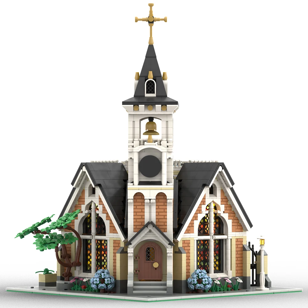 Modular Medieval Church Winter Style Cathedral Andrew\'s Church Building Block Toys Set for Adults and Kids Christmas Gifts