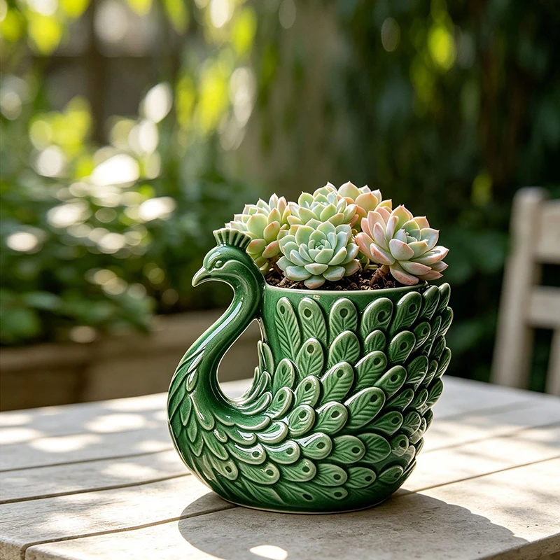 Cute Peacock Planter Pot Resin Cartoon Animal Flower Pot Succulent Pothos Green Plant Pot Outdoor Garden Balcony Decor
