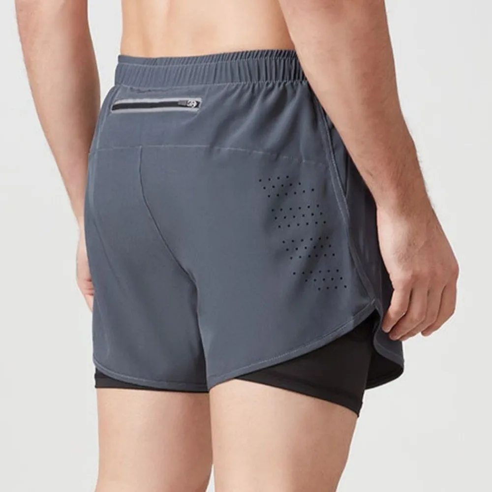 شورت رياضي 2 في 1 قابل للغسل، شريط عاكس مع جيب، ملابس رياضية للرجال مع بطانة قابلة للتنفس لركوب الدراجات في صالة الألعاب الرياضية