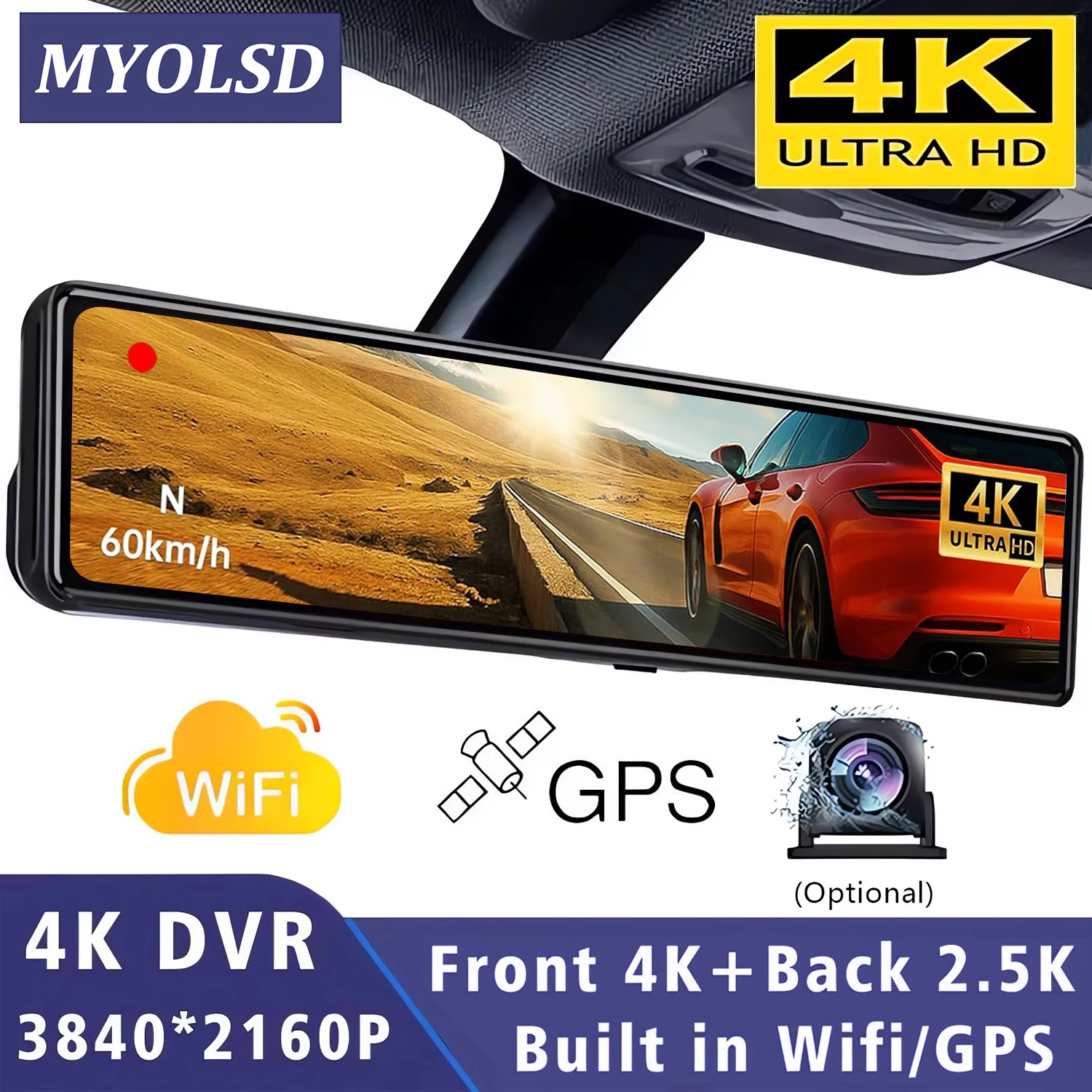 UHD 4K 3840*2160P Auto-DVR GPS WIFI Spiegel-Dashcam Doppellinsen-Dashcam IPS-Bildschirm Kamera Fahrtrekorder Streaming Rückspiegel