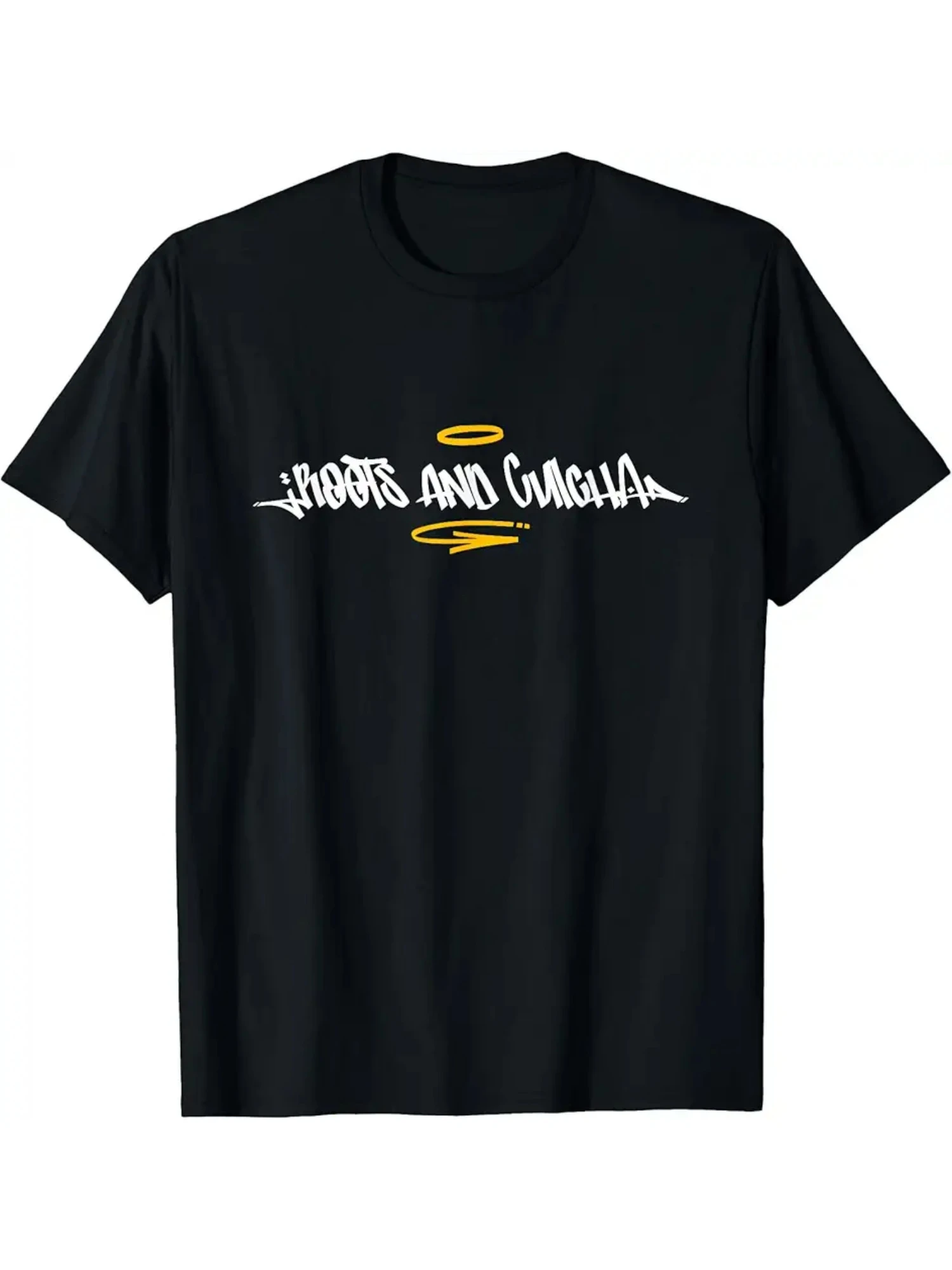 Roots and Culture Reggae T-Shirt - Black with yellow graffiti tag design - Non-stretch crew neck T-shirt vintage t shirt