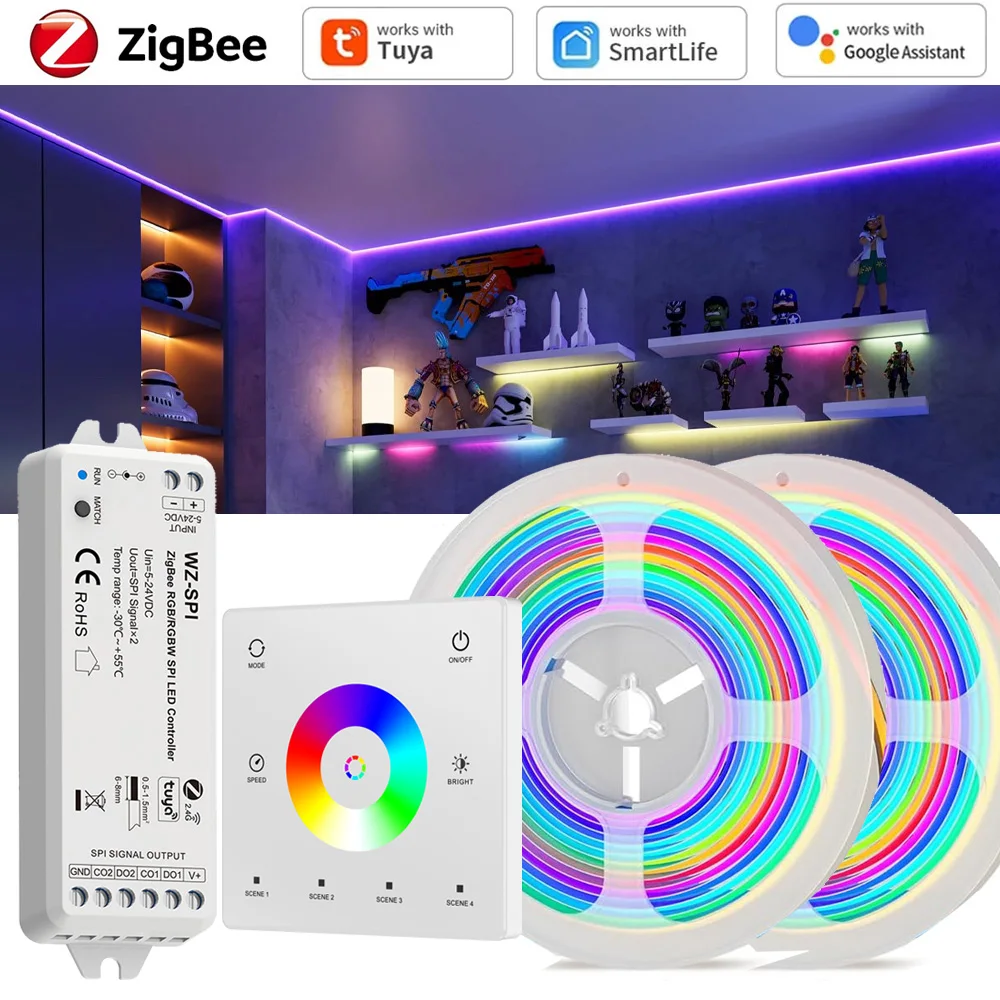 10m 20m Tuya Zigbee COB RGBIC LED Strip 24V Dream Color Addressable IC Light 2.4G Remote for Alexa Google Assistant SmartThings