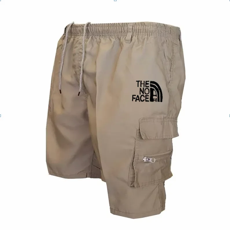 Printed Cargo Shorts, Summer Workwear, Camping Shorts with Multiple Pockets, Streetwear, Car Logo Printed Outdoor Workwear