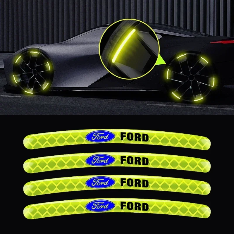 Waterproof Car Wheel Hubs Reflective Strips Rim Popular Sticker for Ford Focus Fiesta Ecosport Kuga Mondeo Everest Accessories