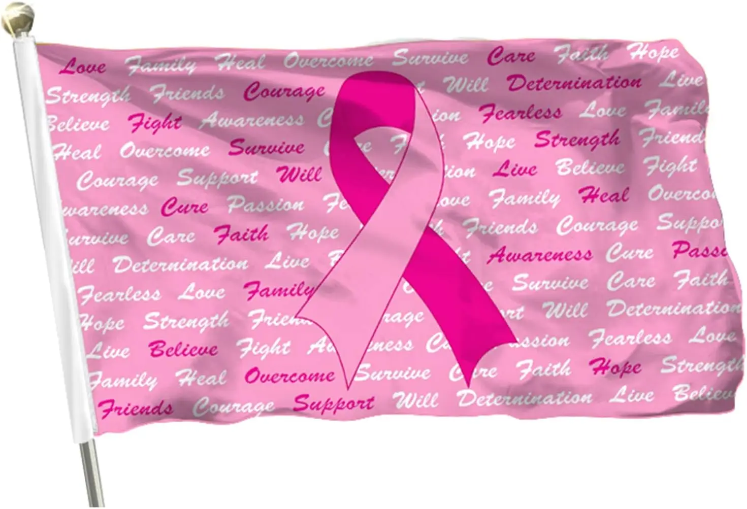 Breast Cancer Pink 3x5ft Polyester Flag Pink Ribbon with 2 Brass Grommets