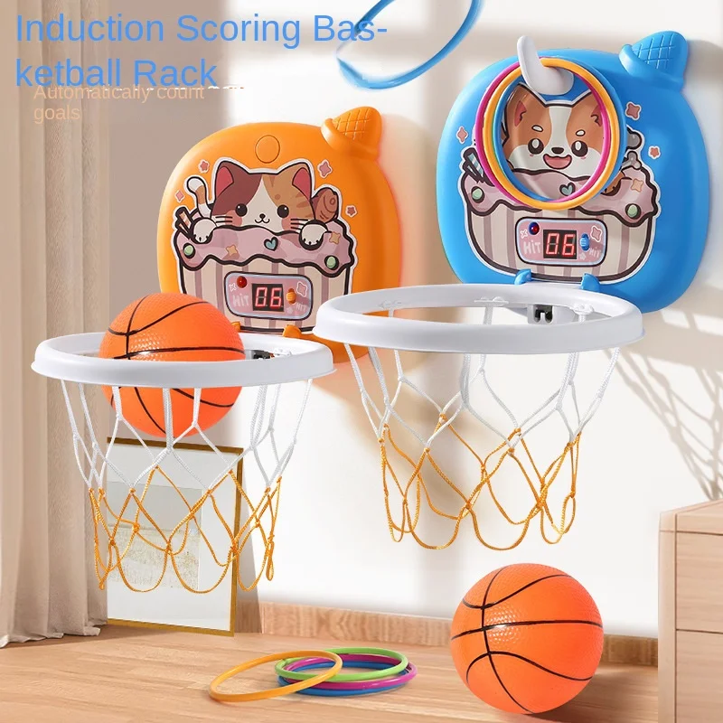 Marco de baloncesto para niños, estante colgante para pelotas de bebé, juguetes interactivos para padres e hijos sin perforar, regalo