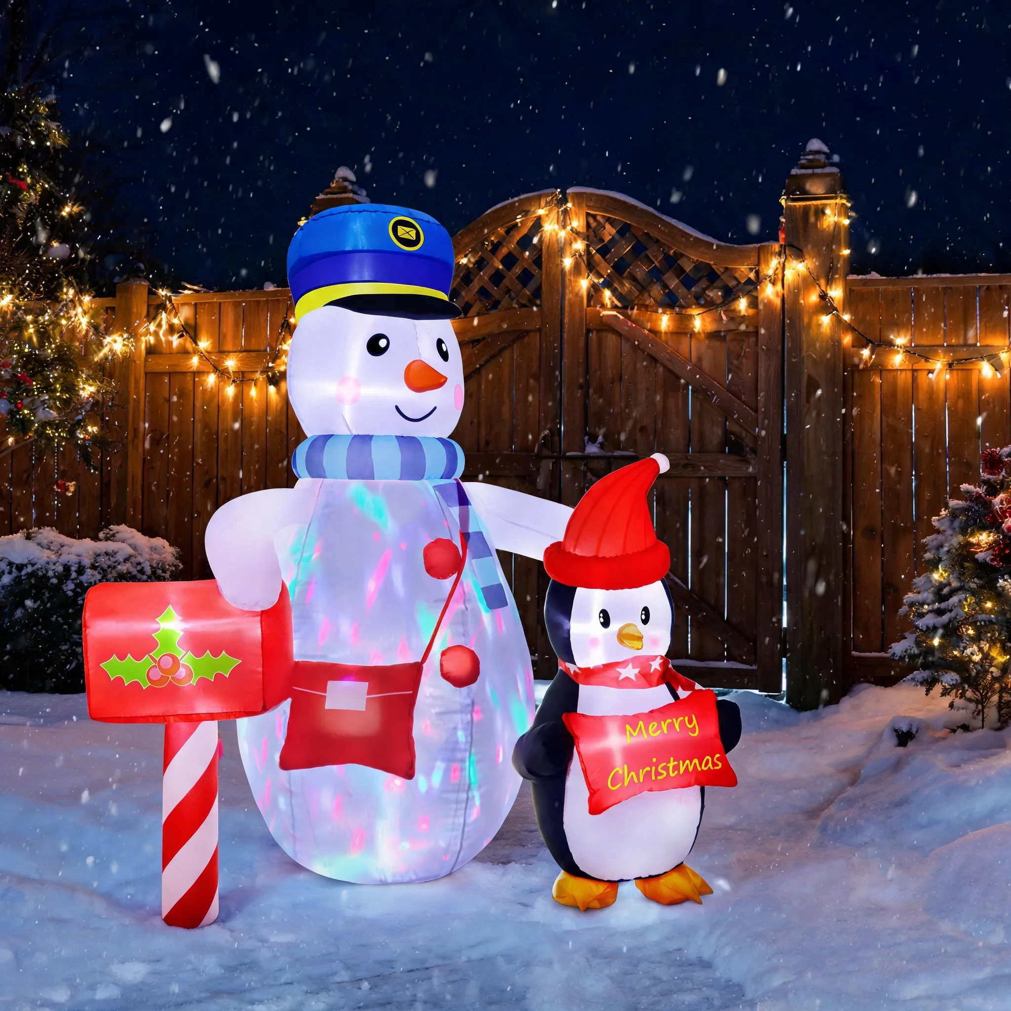 6FT, Inflatable Christmas Post Office Snowman, Suitable For Patio, Lawn, Indoor, And Restaurant Decoration